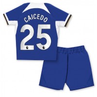 Camisa de Futebol Chelsea Moises Caicedo #25 Equipamento Principal Infantil 2023-24 Manga Curta (+ Calças curtas)